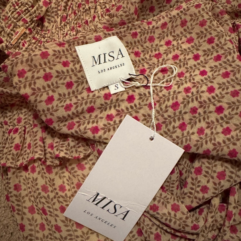 Misa- NWT Tan Stefanya Bohemian Floral Longsleeve Flowy Maxi Dress - Picture 4 of 5